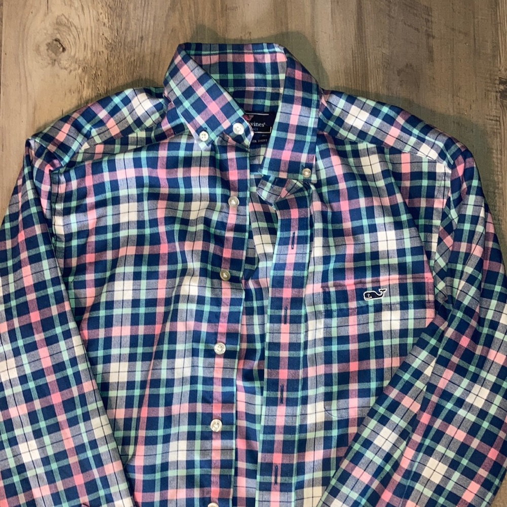 Vineyard Vines Performance Pink & Blue Plaid Button Up Classic Fit Tucker Shirt